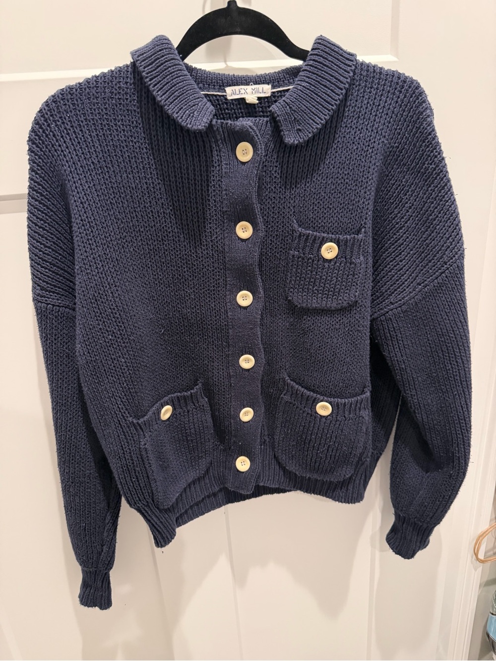 Alex Mill Navy Parker Button-Front Knit Cardigan with Patch Pockets
